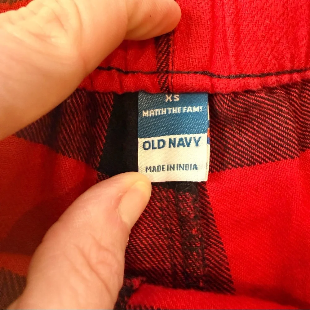 Old Navy BUNDLE Red Buffalo Check Flannel Jogger Pants Girls L & Shorts Womens S